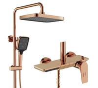 ISCBAFYX Ensemble de système de Douche Piano Key, Robinet de Douche exposé 30x20cm avec Robinet de Baignoire Cascade, Portable réglable en Hauteur, cuivre 59A h