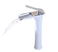 ISCBAFYX Grand Robinet de Salle de Bain en Laiton à poignée Unique, Bec Cascade, Robinet de lavabo pour lavabo - Finition Blanche argentée élégante, Parfait pour Une décoration contemporaine