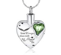 ISCBAFYX Jewelry Heart Cremation Collier Urn pour Cendres Mémorial Bijoux Pendre Crystal Savoure Vos Ailes étaient prêtes mais Mon cœur n'était Pas des Bijoux Bleus