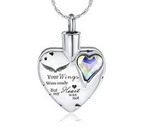 ISCBAFYX Jewelry Heart Cremation Collier Urn pour Cendres Mémorial Bijoux Pendre Crystal Savoure Vos Ailes étaient prêtes mais Mon cœur n'était Pas des Bijoux Bleus