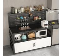 ISCBAFYX Kitchen Island Baker's Rack avec Rangement Panneau arrière perforé, Table de Travail de préparation des Aliments avec comptoir de Bar, éère Utilitaire pour Cuisine, Noir/Blanc, 100 x 40