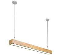 ISCBAFYX Lampe suspendue à longue bande en bois de 35,4 pouces, lampes suspendues à LED, lampe suspendue à bûches linéaires avec abat-jour en acrylique blanc, lustres de plafond nordiques pour îlot de