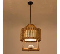 ISCBAFYX Lampe Suspendue rétro en Bambou tissé, Abat-Jour créatif en résine E27, Base tissée à la Main, lumières suspendues pour Bar, café, Cuisine, Restaurant, Maison, Salle à Manger, décoration
