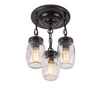ISCBAFYX Lustres Mason Jar Light 3 Luminaire Rétro Industriel Loft Couloir Plafond Ferme Pendentif Éclairage Cuisine Encastré Verre