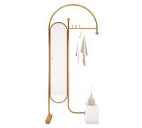 ISCBAFYX Miroir sur Pied doré sur Toute la Longueur avec Porte-Manteau - Miroir de Sol élégant pour Chambre à Coucher Cintre intégré pour Dressing - Vertical Polyvalent