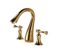 ISCBAFYX Mitigeur de lavabo de Salle de Bain, mitigeur de lavabo à 3 Trous, robinets d'évier à col de Cygne pour Salle de Bains, Double Levier Chaud Froid, doré