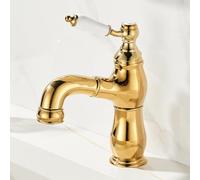 ISCBAFYX Mitigeur de Lavabo de Salle de Bain Robinets de Salle de Bain Vintage avec Douchette Extractible Robinet de Lavabo Monotrou, Robinet de Lavabo à Levier Unique Or Chaud Froid Court