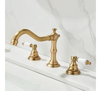 ISCBAFYX Mitigeur de Lavabo Robinets de Lavabo de Salle de Bain 3 Trous Vintage, Robinet de Lavabo d'eau Chaude Froide à Double Levier Vintage en Laiton Antique