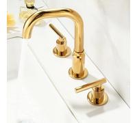 ISCBAFYX Mitigeur de Lavabo Robinets de Lavabo de Salle de Bain Or 3 Trous Double Levier, Lavabo à Double Levier Rotation à 360 ° Eau Chaude Froide Robinet de Lavabo Doré