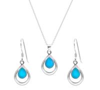ISCBAFYX Parure de Bijoux en Argent Sterling 925 en Forme de Goutte d'eau Ouverte Turquoise pour Femme - Boucles d'oreilles Pendantes en Forme de Poire - Pierre de Naissance Bleue Minimaliste