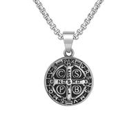 ISCBAFYX Pendentif médaille de Saint benoît en Acier Inoxydable, Collier d'exorcisme Double Face, Bijoux Religieux pour Hommes