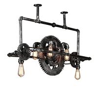ISCBAFYX Pipe d'eau à Steampunk Traditionnelle lustres en Fer forgé créatifs Vintage Industriel en Bois Suspendu Lampes à thème Bar Droplight Retro métal.