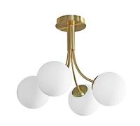 ISCBAFYX Plafonnier Vintage Semi-encastré en Bronze Antique Spoutnik - Plafonnier Industriel pour Cuisine, Salle à Manger, Chambre à Coucher, Bureau, Salon, Blanc, 5 lumières
