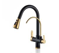 ISCBAFYX Robinet 3 Voies robinets de Cuisine mitigeur extractible Spray Or + Noir Robinet à Boire col de Cygne 3 en 1 Robinet d'évier de Cuisine mitigeur pour évier de Cuisine