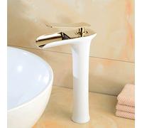 ISCBAFYX Robinet Cascade pour lavabo de Salle de Bain, mitigeur d'eau Chaude Froide, Robinet de Salle de Bain en Laiton, Robinet de Salle de Bain à poignée Unique Haut, Noir (Couleur : Platine)