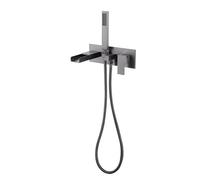 ISCBAFYX Robinet de baignoire cascade en or brossé avec douchette à main - Remplisseur de baignoire mural en laiton massif à haut débit (finition gris pistolet) pour une mise à niveau de salle de bain