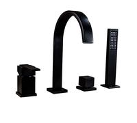 ISCBAFYX Robinet de Baignoire Noir Mat, lavabo à poignée Unique de Type Fendu, mitigeur d'eau Chaude Froide Rotatif en cuivre, Ensemble de Douche extractible pour Salle de Bain