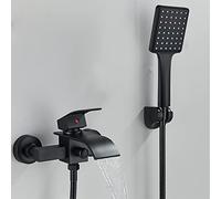 ISCBAFYX Robinet de Baignoire Noir, Robinet de Baignoire Cascade avec douchette à Main, mitigeur de Baignoire à poignée Unique, Robinet de Baignoire Mural, Robinet de Douche de Salle de Bain