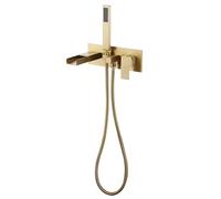 ISCBAFYX Robinet de Baignoire Romaine à Montage Mural en Or brossé avec douchette à Main - Remplisseur de Baignoire en Laiton Massif à Haut débit pour Mise à Niveau de Salle de Bain de Luxe