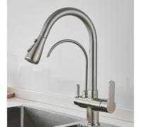 ISCBAFYX Robinet de Cuisine 3 Voies avec pulvérisateur extractible, mitigeur de Cuisine, Bec pivotant 1 Trou, Robinet mitigeur d'évier de Cuisine Chaud Froid en Laiton brossé, mitigeur pour évier