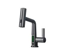 ISCBAFYX Robinet de Cuisine à Affichage numérique LED, mitigeur Cascade extractible avec réglages Chaud Froid, Robinet de lavabo pour Salle de Bain évier de Cuisine (Gris)
