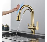 ISCBAFYX Robinet de Cuisine à capteur Intelligent avec 2 modèles de robinets à Bec mélangeur d'eau Froide/Chaude filtrée, Finition de poignée de Montage sur Pont (A doré)