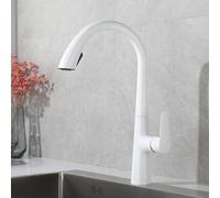 ISCBAFYX Robinet de Cuisine avec douchette extractible, Chaud Froid, monotrou, Rotation à 360°, mitigeur d'évier de Cuisine en Laiton avec tête de pulvérisation extractible, mitigeur Blanc pour