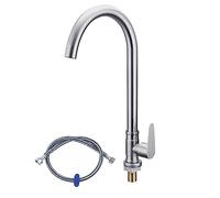 ISCBAFYX Robinet de Cuisine Eau Froide Uniquement, Robinet d'évier avec Bec pivotant à 360 °, 1 Trou, Montage sur Pont, Barre en Acier Inoxydable SUS304, col de Cygne, Un Tuyau G1/2" |