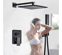 ISCBAFYX Robinet de Douche de Salle de Bains Noir dissimulé, mitigeur à 2 Voies en Laiton, mélangeurs de Douche avec douchette à Main, Pomme de Douche à Pluie 10