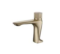 ISCBAFYX Robinet de lavabo à température constante, Salle de Bains en Laiton brossé Or, Bouton Poussoir monté sur Le Pont, évier de mé Chaud-Froid (Or brossé)