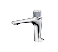 ISCBAFYX Robinet de lavabo à température constante, Salle de Bains en Laiton brossé Or, Bouton Poussoir monté sur Le Pont, évier de mé Chaud-Froid (Cromo)