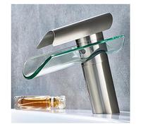 ISCBAFYX Robinet de lavabo de Salle de Bain, Installation de comptoir, poignée Unique, Cascade, buse en Verre, Robinet d'eau Chaude Froide, Robinet de comptoir (brossé)