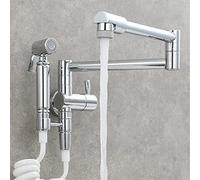 ISCBAFYX Robinet de Remplissage de Casserole Mural en Laiton, Robinet d'évier de Cuisine Pliable Rotatif avec Pistolet pulvérisateur, poignée Unique, 1 Trou de Cuisine, Robinet Froid avec Double