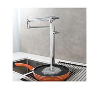 ISCBAFYX Robinet de Remplissage de Casserole, Pliable en Laiton monté sur Le Pont avec Bras oscillant à Double Articulation, évier de Cuisine à Deux poignées pour Eau Froide, brossé (Cromo)