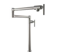 ISCBAFYX Robinet de Remplissage de Casserole, Pliable en Laiton monté sur Le Pont avec Bras oscillant à Double Articulation, évier de Cuisine à Deux poignées pour Eau Froide, brossé (brossé)