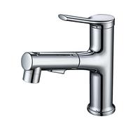 ISCBAFYX Robinet de Salle de Bain monotrou avec pulvérisateur extractible, mitigeur de lavabo Double Mode pour Eau Chaude Froide, poignée Unique en Laiton, Robinet d'évier rétractable