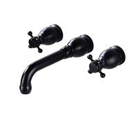 ISCBAFYX Robinet de Salle de Bain Mural Noir, Laiton Massif, Robinet d'évier à Bec pivotant à 360°, Robinet d'évier de Salle de Bain à Montage Mural à Double poignée, A, Joint (Couleur : B,