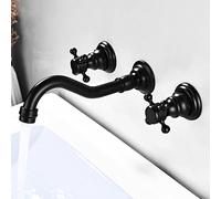 ISCBAFYX Robinet de Salle de Bain Mural Noir, Laiton Massif, Robinet d'évier à Bec pivotant à 360°, Robinet d'évier de Salle de Bain à Montage Mural à Double poignée, A, Joint (Couleur : A,