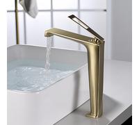 ISCBAFYX Robinet de Salle de Bains Cascade en Or brossé, mitigeur de lavabo monotrou élégant pour évier Eau Froide Chaude, matériau en Laiton de Grande Hauteur