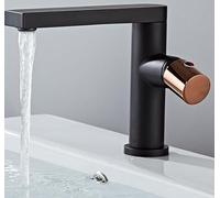 ISCBAFYX Robinet d'eau Chaude Froide de lavabo, lavabo de comptoir, Robinet de Cascade Noir de Salle de Bains, Figure Sept Noir Or