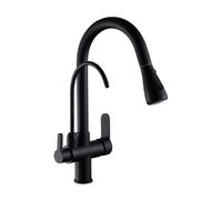 ISCBAFYX Robinet d'évier de Cuisine à 3 Voies, Robinet d'eau Potable, Robinet extractible, mitigeur de Cuisine à col de Cygne Noir avec Bec pivotant, mitigeur pour évier de Cuisine