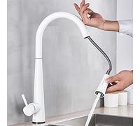 ISCBAFYX Robinet d'évier de Cuisine pour Bar, Ferme, Commercial, capteur Tactile Blanc, robinets mélangeurs extractibles, robinets Noirs avec Mode de pulvérisation Intelligent (Blanc)