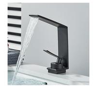 ISCBAFYX Robinet d'évier de lavabo d'eau Chaude Froide de Salle de Bains de Cascade créative-mélangeur monotrou monté sur comptoir en métal (Noir Mat)