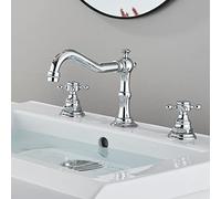 ISCBAFYX Robinet d'évier Vintage pour Salle de Bain 3 Trous, Robinet mitigeur d'évier Chaud Froid, Robinet de Salle de Bain en Laiton, mitigeur à Double poignée croisée, Robinet de lavabo de