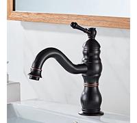 ISCBAFYX Robinet d'évier Vintage pour Salle de Bain, Bec pivotant à 360° en Laiton Antique, mitigeur Froid Chaud, Robinet de vanité Vintage, Robinet de Salle de Bain à poignée Unique, Noir,