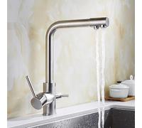 ISCBAFYX Robinet filtrant 3 Voies pour évier de Cuisine, mitigeur de Cuisine pivotant à 360 °, Robinet d'évier 1 Trou, mitigeur 3 en 1 pour Filtre à Eau, Or, brossé