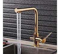 ISCBAFYX Robinet filtrant 3 Voies pour évier de Cuisine, mitigeur de Cuisine pivotant à 360 °, Robinet d'évier 1 Trou, mitigeur 3 en 1 pour Filtre à Eau, Or, doré