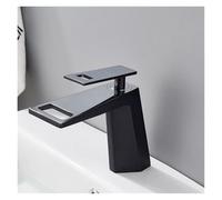 ISCBAFYX Robinet Large - Robinet monotrou monté sur comptoir de Salle de Bains en Cascade - Mélangeur d'évier d'eau Chaude Froide (Noir Mat)