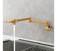 ISCBAFYX Robinet mitigeur de Cuisine Mural, Robinet d'eau Pliable, mitigeur de Cuisine, Robinet de Cuisine en Laiton à Double Levier, robinets d'évier de Cuisine à Eau Froide, mitigeur doré