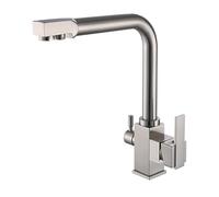 ISCBAFYX Robinet mitigeur d'évier de Cuisine à 3 Voies, Filtre, robinets mélangeurs de Cuisine, 1 Trou pivotant, Double Sortie, Double Levier, Robinet d'évier brossé